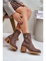 Ocieplane Botki Damskie Na Obcasie Słupku Brązowe Vailia