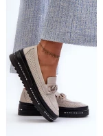 Dámske kožené mokasíny na platforme s reťazou S.Barski beige