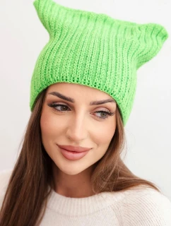 Dámska zimná čiapka s vlnou v mačacom štýle z pruhovanej pleteniny K419 zelená