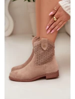 Dámské kotníkové boty na nízkém podpatku s perforovaným vzorem S.Barski HY61-8025 Béžové