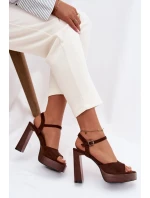 Dámské sandály na podpatku a platformě z eko semiše čokoládové Gralisse