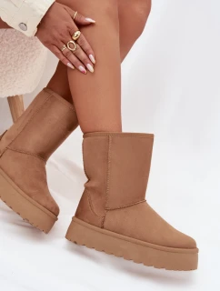 Dámske zateplené snehové topánky Abrams s kožušinou - camel