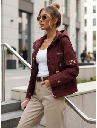 Dámska prechodná bunda s kapucňou a vreckami bordová FashionStreet TY5635