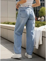 Dámske baggy džínsy s vysokými siedmimi modrými nohavicami FashionStreet UY2928 Dámske baggy džínsy s vysokými siedmimi modrými nohavicami FashionStreet UY2928