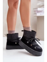 Śniegowce Z Wiązaniem Na Platformie Czarne Mavora