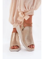 Sandały Damskie Na Koturnie Złote Mevinette