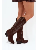 Kozaki Kowbojki Damskie Ze Zdobieniem Na Słupku Czekoladowe Jovina