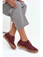Skórzane Półbuty Damskie Z Przeszyciami Artiker 57C2111 Bordowe
