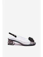 Průhledné sandály na platformě s krystaly a květinou Vinceza 70122 Černé