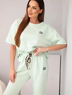 Dámsky viskózový maslový set s krátkym rukávom, nohavicami a rozšírenými nohavicami v mätovej farbe