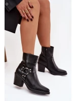 Zateplené dámské kotníkové boty na podpatku s ozdobným prvkem černé Jurelle