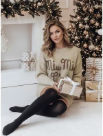 Dámsky sveter MIU MIU v jednej veľkosti s očkami béžový FashionStreet MY2346