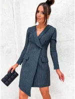 Šedé rebrované šaty v štýle bundy (8240)