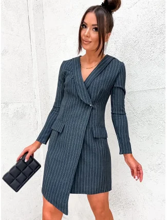 Šedé rebrované šaty v štýle bundy (8240)