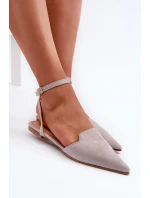 Wiązane Baleriny Eko Zamszowe Z Noskami W Szpic Szare Ellesara