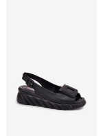 Skórzane Sandały Damskie Na Koturnie z Ozdobą Artiker 56C2156 Czarne