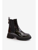 Lakierowane Botki Sztyblety Na Zamek Ocieplane Czarne Groesta