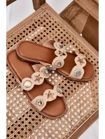 Klapki Damskie Ze Złotymi Przypinkami Beżowe Jenoriela
