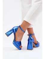 Lakierowane Sandały Damskie Na Słupku Niebieskie Marila