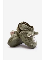 Kapcie Dziecięce Ocieplane Z Misiem Zielone Eberra