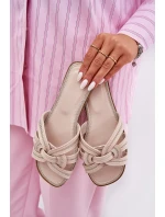 Klapki Damskie Płaskie Z Przeplatającymi Się Paskami Beżowe Acimine