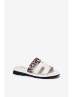 Skórzane Klapki Damskie Z Rzepem Panterka Vinceza 66769 Jasnobeżowe