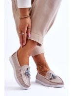 Dámské prolamované kožené mokasíny Světle růžové Lanzarot