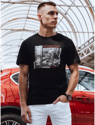 Pánske bavlnené tričko s potlačou čierne FashionStreet RX5464