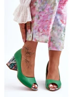 Skórzane Czółenka Z Ozdobnym Obcasem Lewski Shoes 2608/K Zielone