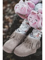 Ocieplane Botki Śniegowce Dziecięce Z Ozdobnymi Frędzlami Beżowe Nimia