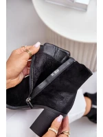 Ocieplane Botki Damskie Na Słupku Eko Zamszowe Czarne Gudra