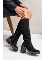 Ocieplane Kozaki Na Słupku Eko Zamszowe Przed Kolano Czarne Leamirael