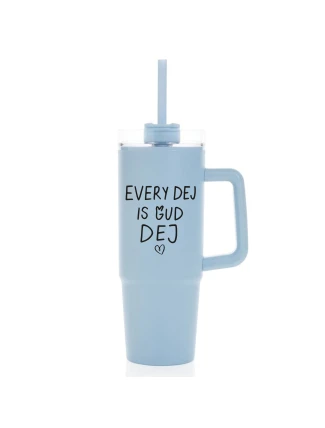 EVERY DEJ IS GUD DEJ - světle modrý cestovní hrnek s průhledným víčkem 900 ml  