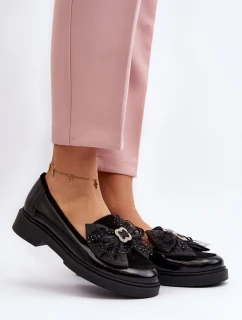 Damskie Lakierowane Mokasyny Z Kokardą Laura Messi 2786 Czarne