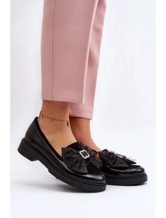 Damskie Lakierowane Mokasyny Z Kokardą Laura Messi 2786 Czarne