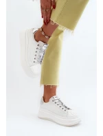 Skórzane Sneakersy Damskie Na Platformie GOE NN2N4033 Białe