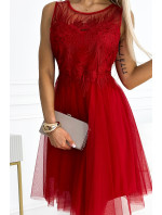 Dámske šaty s gipiérom a jemným tylom Numoco Caterina - červené