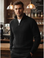 Pánsky sveter s golierom čierny FashionStreet WX2328 Pánsky sveter s golierom čierny FashionStreet WX2328