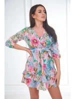 Kvetinové šaty s viazaním v páse, púdrovo ružové Kvetinové šaty s viazaním v páse, púdrovo ružové