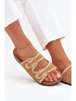 Szydełkowe Klapki Damskie Ze Złotymi Klamrami Camel Fenira