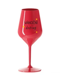 VÁNOČNÍ DOPING - červená nerozbitná sklenice na víno 470 ml