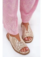 Skórzane Sandały Na Płaskim Obcasie Z Ozdobą S.Barski KV51-094 Złote