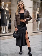 Dámska kožená bunda typu bomber na prechodné obdobie, hnedá, FashionStreet TY5874 Dámska kožená bunda typu bomber na prechodné obdobie, hnedá, FashionStreet TY5874