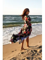 245-3 MAXI šaty s volánovým výstrihom - RED FLOWERS 245-3 MAXI šaty s volánovým výstrihom - RED FLOWERS