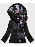 Čierna dámska bunda s kvetovanou podšívkou (SF726) Čierna dámska bunda s kvetovanou podšívkou (SF726)