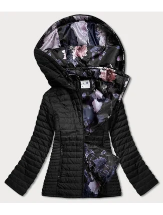 Čierna dámska bunda s kvetovanou podšívkou (SF726) Čierna dámska bunda s kvetovanou podšívkou (SF726)