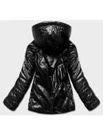 Krátka čierna lesklá dámska bunda (W586-1)