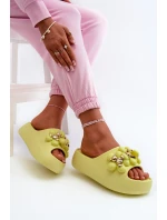 Damskie Klapki Piankowe Z Ozdobami Na Grubej Podeszwie Limonkowe Bremavia