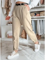 Dámske chinos nohavice s opaskom béžové FashionStreet UY2549