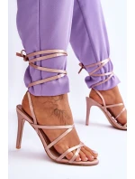 Damskie Wiązane Sandałki Na Szpilce Beżowe Meya